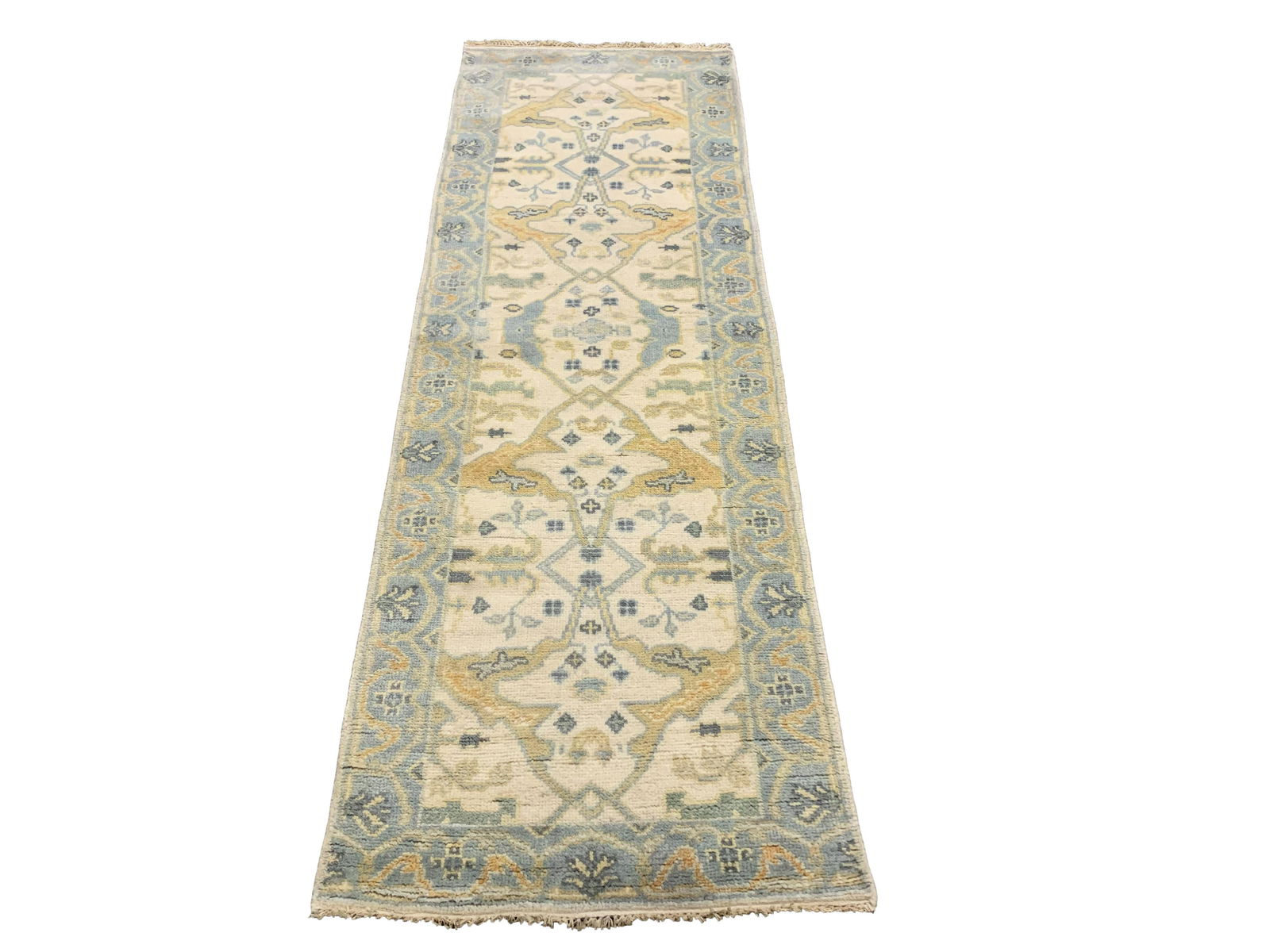 3X8 Oushak Runner Ivory Hand-Knotted Wool Carpet (1 of 5)