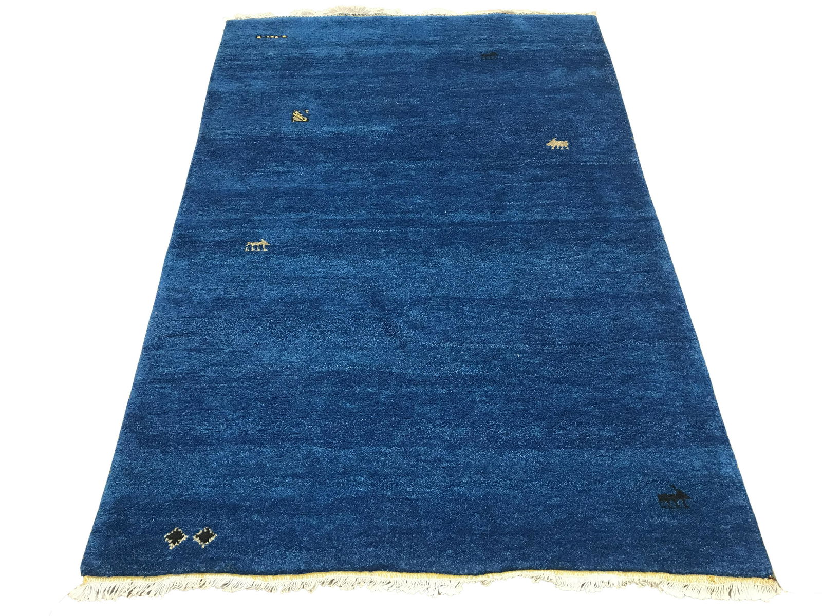 4X6 Fine Twisted Wool Gabbeh Blue Rug Goat Design (1 of 5)