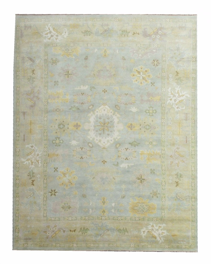 10X14 Blue-Green Hand-Knotted Oushak Area Rug (1 of 6)