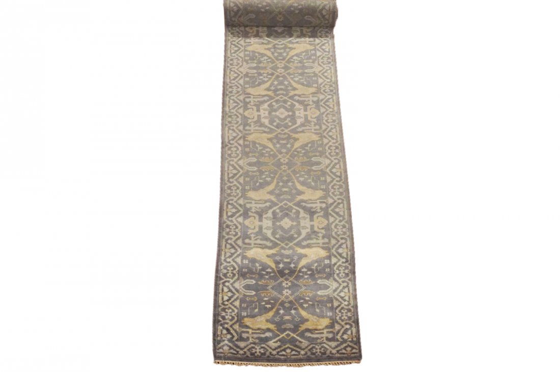 Gray 3X26 Oushak Veg' Dyed Hand-Knotted Wool Runner (1 of 6)