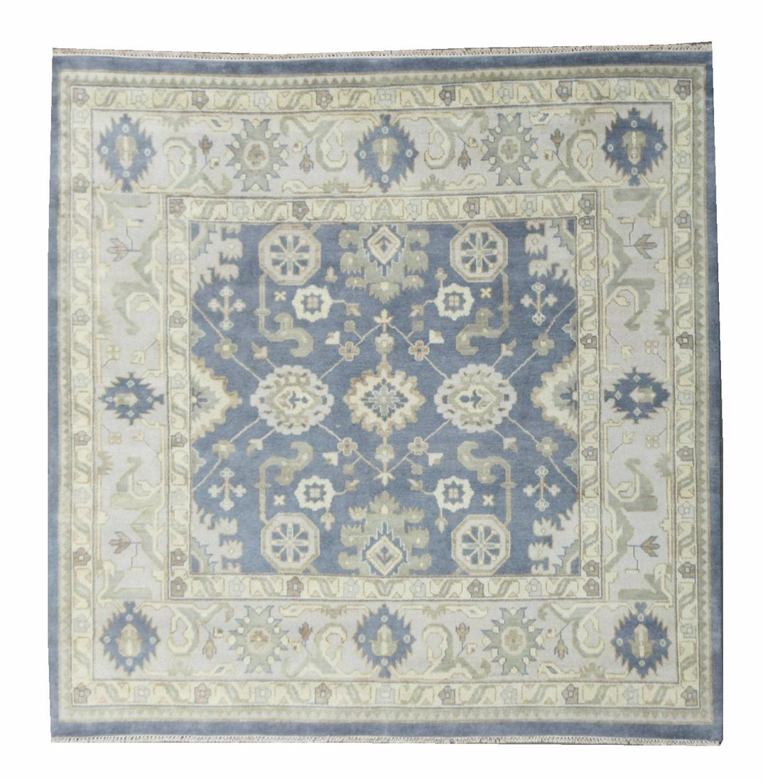 9X9 Square Oushak Hand-Knotted Gray-Blue Rug (1 of 6)