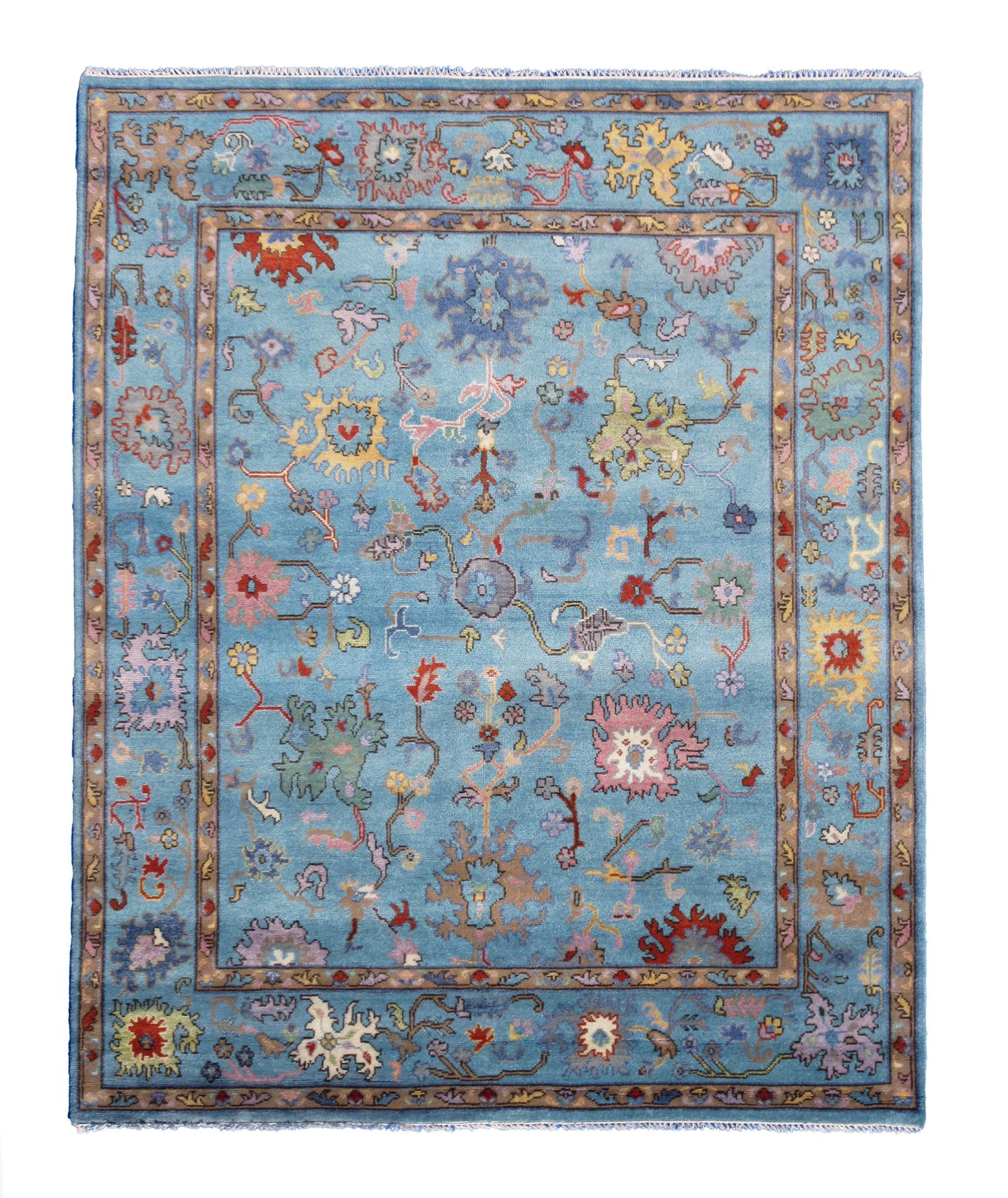 8X10 Light-Blue Oushak Hand-Knotted Wool Rug (1 of 8)