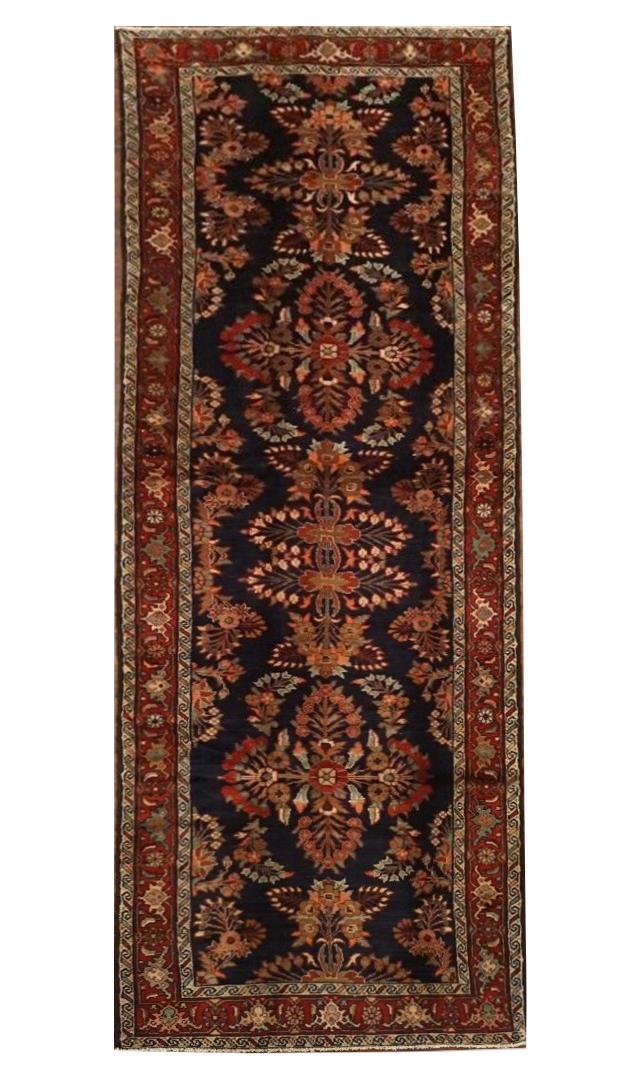 4X13 Dark Blue Lilihan Gallery Runner, Circa 1940 (1 of 6)