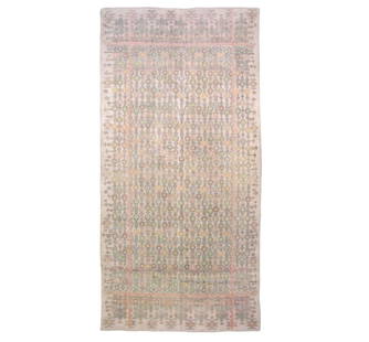 6X12 Antique Cotton Agra Rug, circa 1920: Hand-knotted cotton pile on a cotton foundation. Circa 1920 Dimensions: 5'10" x 12'1" Origin: India Condition: Excellent for its age Field Color: Ivory Border Color: Ivory Accent Color: Rust, Gold, Gr