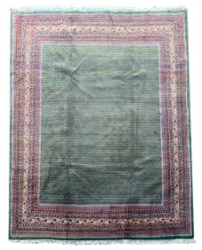 8X11 Estate Green Saraband Area Rug, Circa 1990