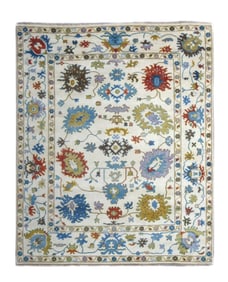 9X12 Ivory Oushak Hand-Knotted Area Rug