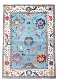 9X12 Light-Blue Oushak Hand-Knotted Wool Rug