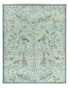 8X10 Blue Peacock Hand-Knotted Wool Rug