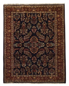 6X9 Navy Blue Sarouq Hand-Knotted Wool Area Rug