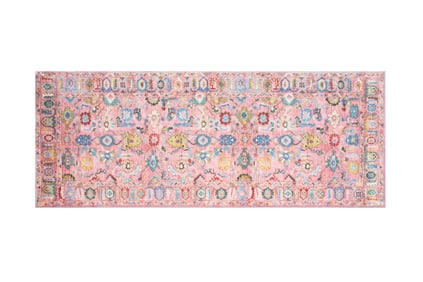 3X8 Pink Oushak Premium 1/4" Pile Ultra Soft Runner with Non-Slip & Padded Backing