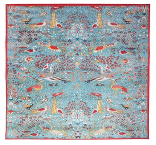 8X8 Square Modern Blue Bird Design Machine Washable Area Rug