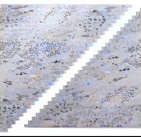 8X8 Square Modern Gray Bird Design Machine Washable Area Rug