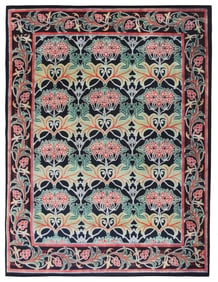 6X9 Black William Morris Inspired Machine Washable Rug