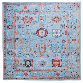 8X8 Square Modern Blue Oushak Machine Washable Rug