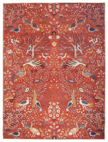 6X9 Modern Burnt-Orange Bird Design Machine Washable Area Rug