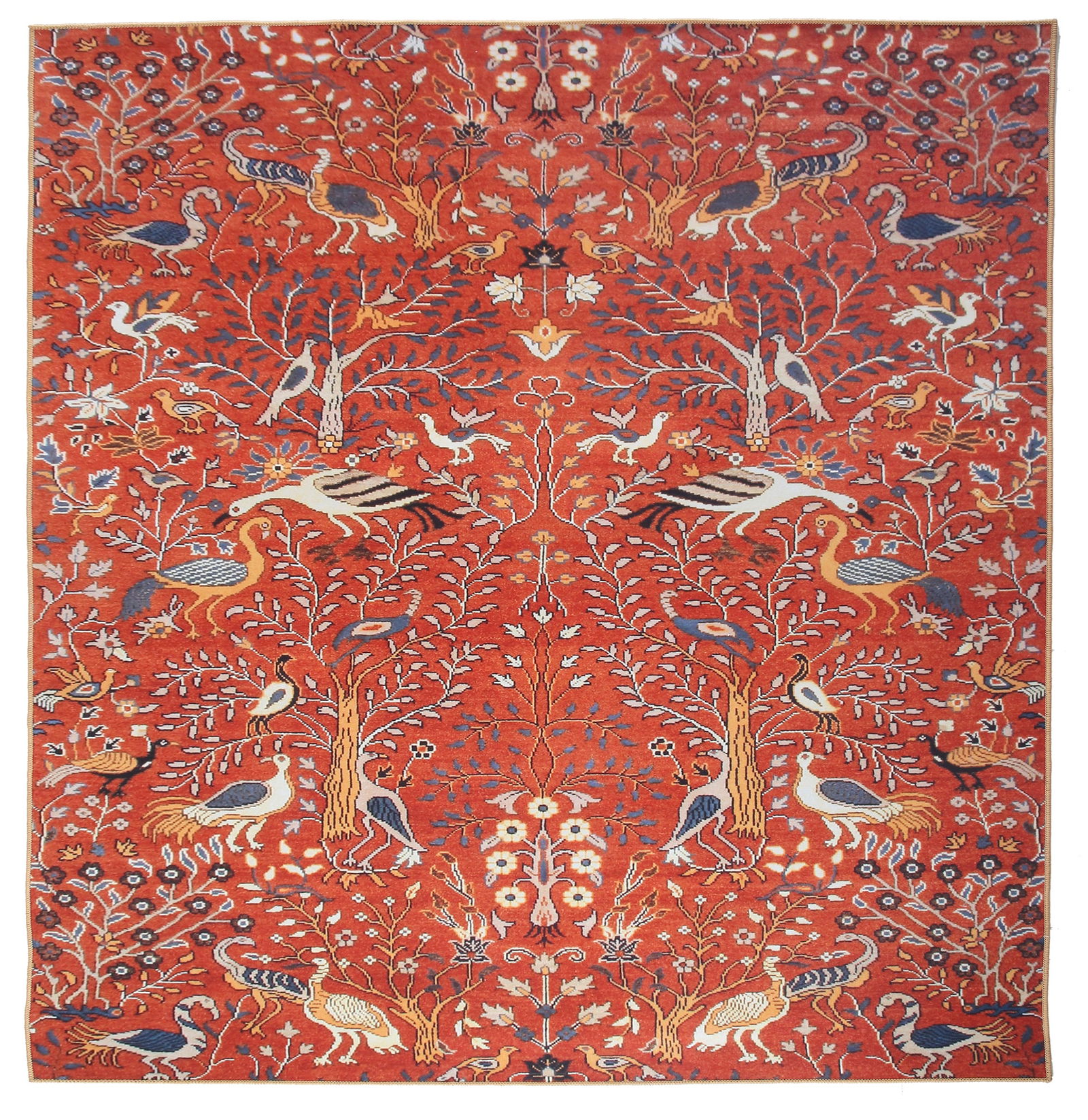 8X8 Square Modern Burnt-Orange Bird Design Machine Washable Area Rug (1 of 2)