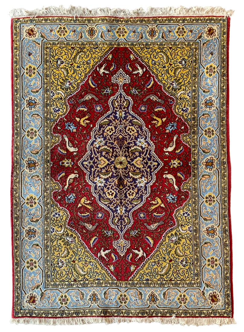 4X5 Estate Persian Qum Birds, Circa 1970 (1 of 4)