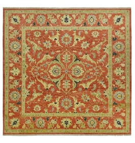 10X10 Square Heriz Hand-Knotted Wool Area Rug