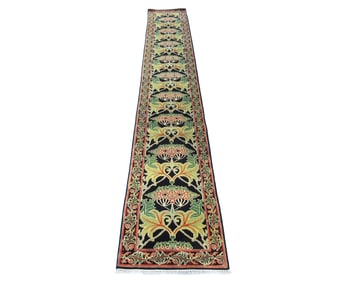2X18 William Morris Inspired Hand-Knotted Wool Runner