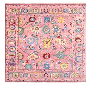 10X10 Pink Square Oushak Hand-Knotted Wool Rug