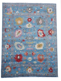 12X15 Light-Blue Oushak Hand-Knotted Wool Rug