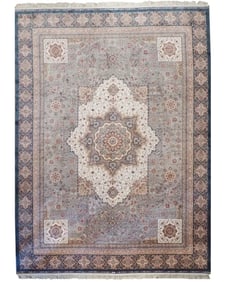 9X12 Silver Hereke Tufted Silk Area Rug (1000 KPSI)
