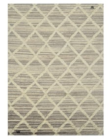 9X12 Modern Diamond Trellis High-Low Hand-Knotted Rug