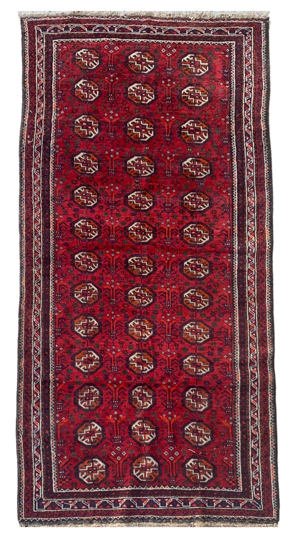 3X7 Estate Persian Bukhara Hand-Knotted Runner, Circa 1930