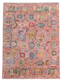 3X5 Pink Oushak Hand-Knotted Wool Rug