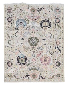8X10 Ivory Oushak Hand-Knotted Rug