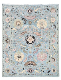 8X10 Light-Blue Oushak Hand-Knotted Rug