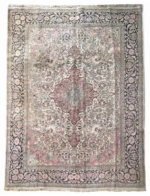 7X10 Estate Silk Kashmir Hand-Knotted Rug, Circa 1940