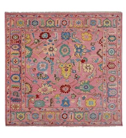 12X12 Pink Oushak Hand-Knotted Wool Rug