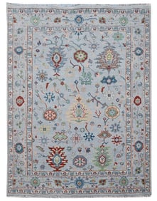 8X10 Oushak Light-Blue Hand-Knotted Wool Area Rug