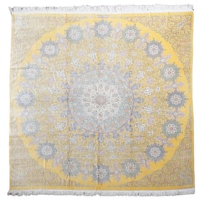 8X8 Square Signed Fine Tabriz Silk Rug, circa 1970