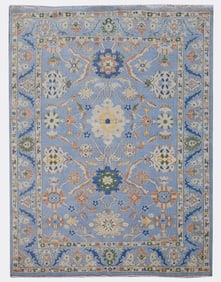 8X10 Oushak Blue Hand-Knotted Wool Area Rug