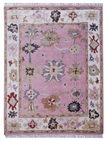 8X10 Oushak Pink Hand-Knotted Wool Area Rug