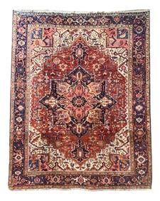 8X11 Estate Antique Persian Heriz Hand-Knotted Rug, Circa 1930