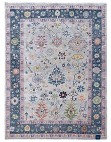 8X10 Oushak Blue Hand-Knotted Wool Area Rug