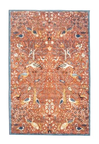 3X5 Burnt-Orange Birds Premium 1/4" Pile Ultra Soft Rug with Non-Slip & Padded Backing