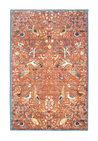 6X9 Burnt-Orange Birds Premium 1/4" Pile Ultra Soft Rug with Non-Slip & Padded Backing