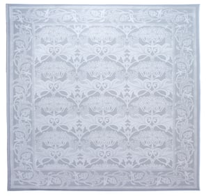 8X8 Gray Square William Morris Inspired Machine Washable Rug