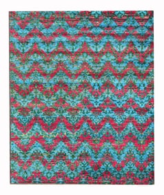 8x10 Modern Hand-Knotted Silk Chevron Design Area Rug