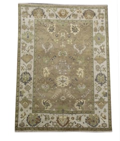 9X12 Light-Brown Oushak Hand-Knotted Wool Area Rug