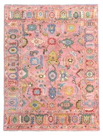 12X18 Pink Oushak Hand-Knotted Wool Rug
