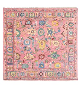 12X12 Pink Oushak Hand-Knotted Wool Rug