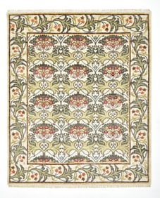 8X10 Ivory William Morris Hand-Knotted Wool Area Rug
