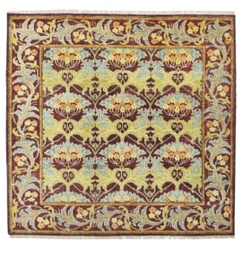 8X8 Square Burgundy William Morris Inspired Rug