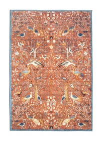 4X6 Burnt-Orange Birds Premium 1/4" Pile Ultra Soft Rug with Non-Slip & Padded Backing