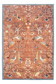 8X10 Burnt-Orange Birds Premium 1/4" Pile Ultra Soft Rug with Non-Slip & Padded Backing